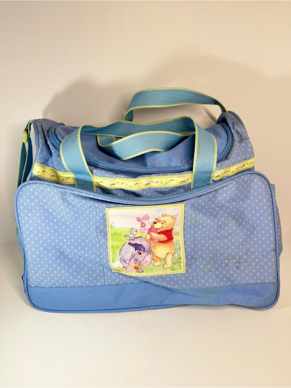 Stains -- Vintage 90s Dolly Diaper Bag Winnie The Pooh Bear Baby Blue Large